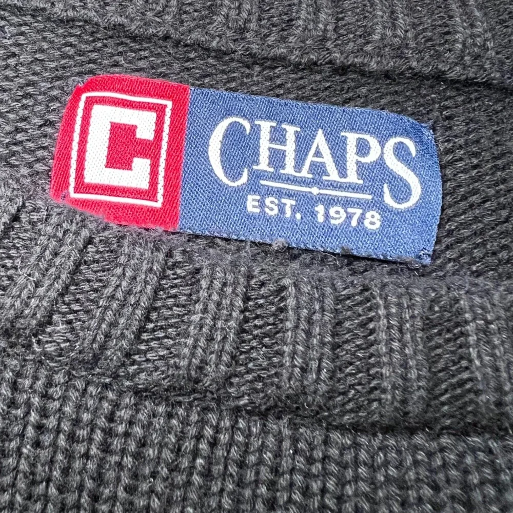 Chaps Mens Size Large Black Crewneck Sweater Crest Logo Long Sleeve Cotton - Picture 4 of 11